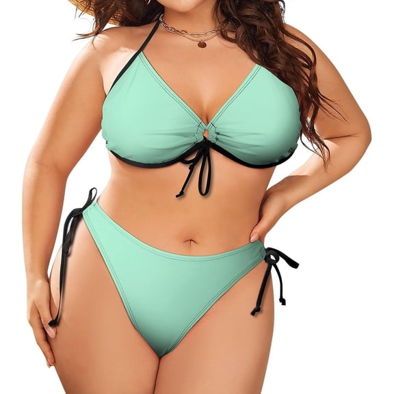 Top-kevin Women's Plus Size Sexy Sling Triangle Two Piece Bikini Travel Swimsuit
