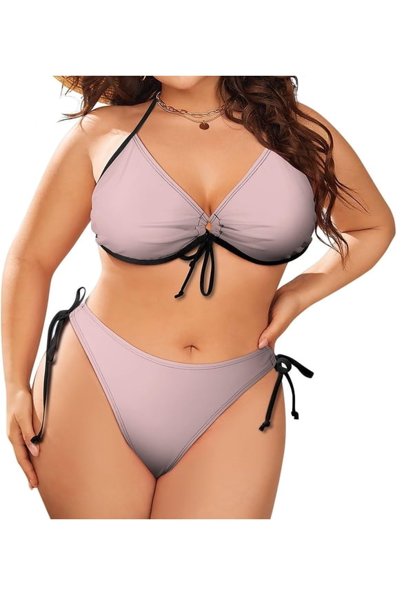 Women's Plus Size Sexy Sling Triangle Two Piece Bikini Travel Swimsuit