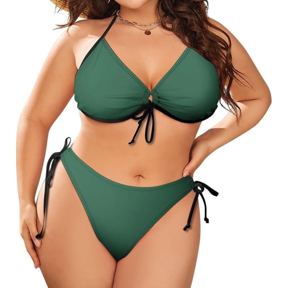 Top-kevin Women's Plus Size Sexy Sling Triangle Two Piece Bikini Travel Swimsuit