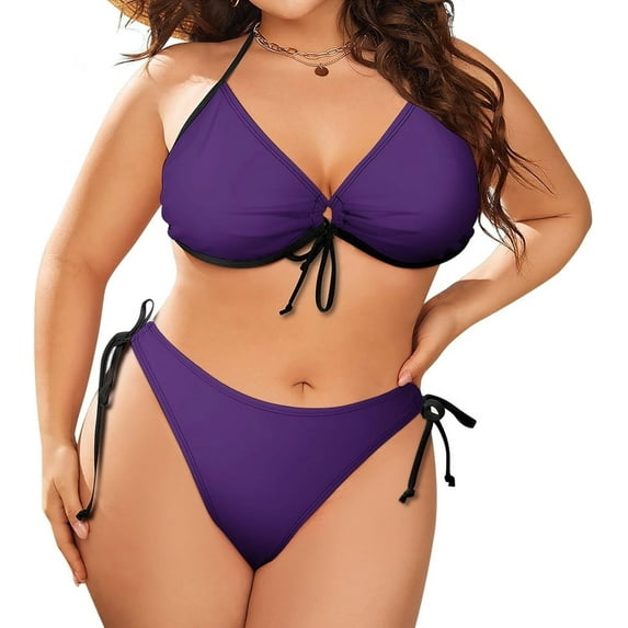 Top-kevin Women's Plus Size Sexy Sling Triangle Two Piece Bikini Travel Swimsuit