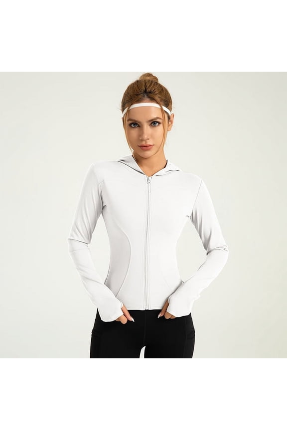 Women's Sports Hooded Slim Fit Yoga Jacket with Thumbholes Solid Color Design Suitable for Riding Running Fitness Sports