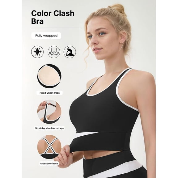 Top-kevin Women's Sports Underwear Vest Bra Colorblocking Design Euro Size for Running Gym Yoga