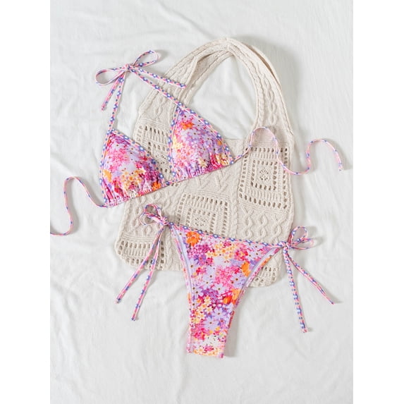 Top-kevin Women's Triangle Bikini Set Halter String Two Piece Swimsuit High Cut Sexy Bathing Suit Cheeky Cute Swimwear