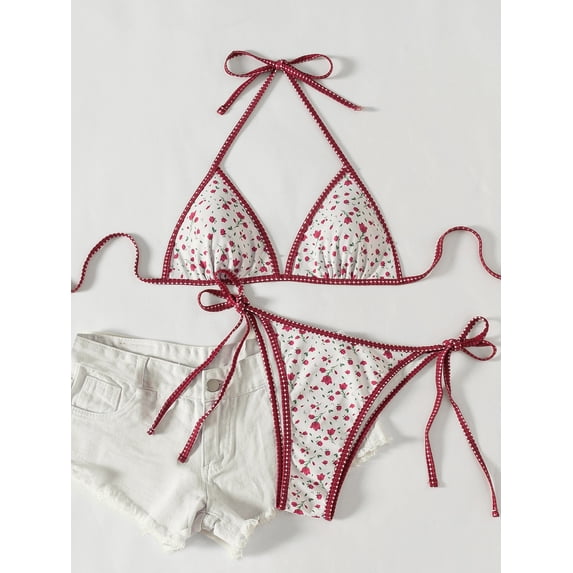 Top-kevin Women's Triangle Bikini Set Halter String Two Piece Swimsuit High Cut Sexy Bathing Suit Cheeky Cute Swimwear