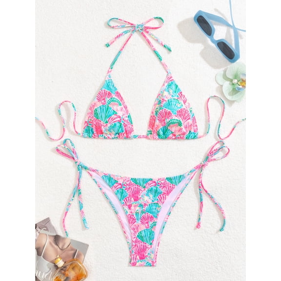 Top-kevin Women's Triangle Bikini Set Halter String Two Piece Swimsuit High Cut Sexy Bathing Suit Cheeky Cute Swimwear