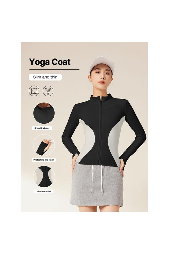 Women's Workout Jacket Fitness Top Colorblocked Design Polyester and Elastane Suitable for Running Gym and Yoga