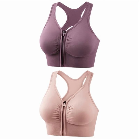 Top-kevin Women's Zip Front Sports Bras Wireless Padded Racerback Medium Support Post-Surgery Bra Yoga Exercise Athletic Bras