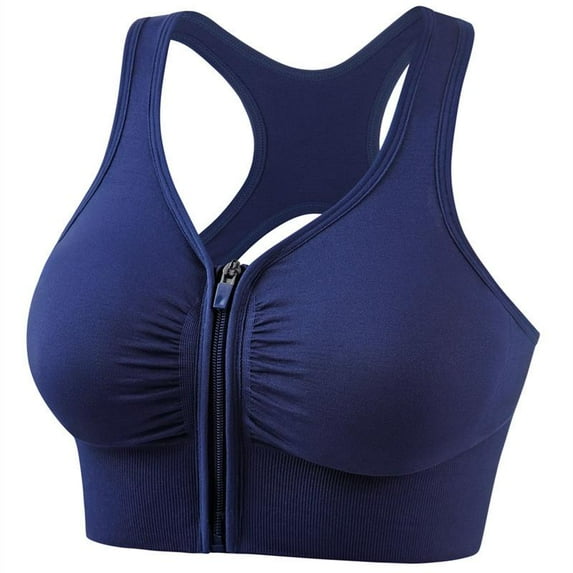 Top-kevin Yoga Exercise Athletic Bras Women's Zip Front Sports Bras Wireless Padded Racerback Medium Support Post-Surgery Bra