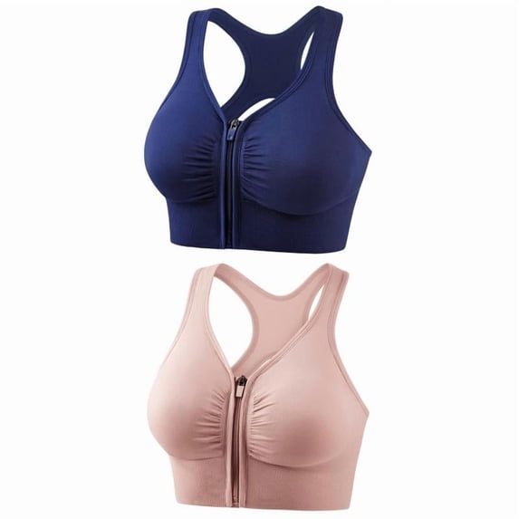Top-kevin Women's Zip Front Sports Bras Wireless Padded Racerback Medium Support Post-Surgery Bra Yoga Exercise Athletic Bras