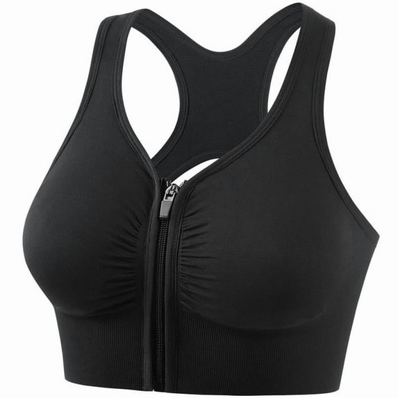 Top-kevin Women's Zip Front Sports Bras Wireless Padded Racerback Medium Support Post-Surgery Bra Yoga Exercise Athletic Bras