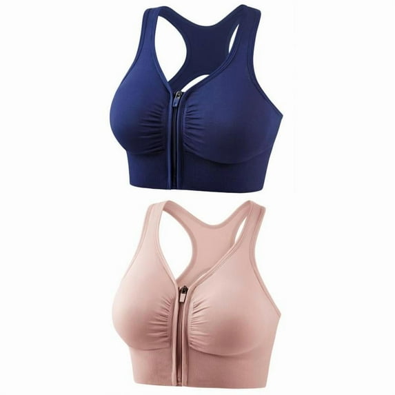 Top-kevin Women's Zip Front Sports Bras Wireless Padded Racerback Medium Support Post-Surgery Bra Yoga Exercise Athletic Bras