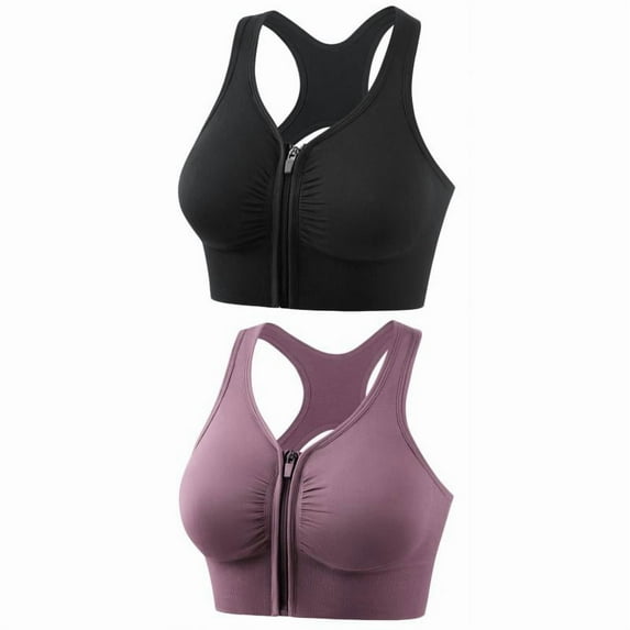 Top-kevin Women's Zip Front Sports Bras Wireless Padded Racerback Medium Support Post-Surgery Bra Yoga Exercise Athletic Bras