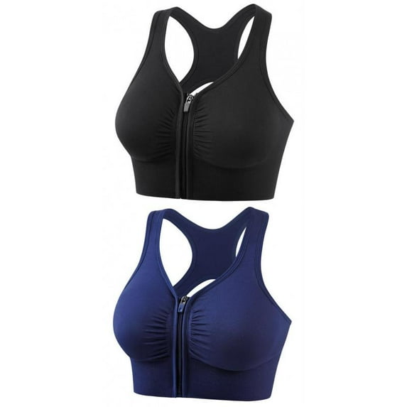 Top-kevin Yoga Exercise Athletic Bras Women's Zip Front Sports Bras Wireless Padded Racerback Medium Support Post-Surgery Bra