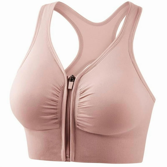 Top-kevin Women's Zip Front Sports Bras Wireless Padded Racerback Medium Support Post-Surgery Bra Yoga Exercise Athletic Bras