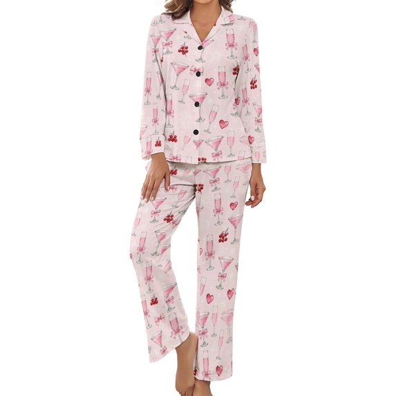 Top-kevin Womens Pajamas Set Christmas Nutcrackers Trees Soft Long Sleeve Sleepwear Button Down Sets