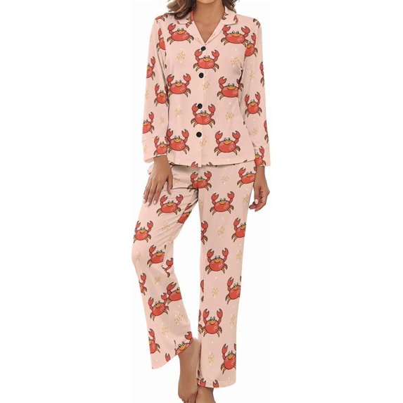 Top-kevin Womens Pajamas Set Cute Capybara Flowers Soft Long Sleeve Sleepwear Button Down Sets