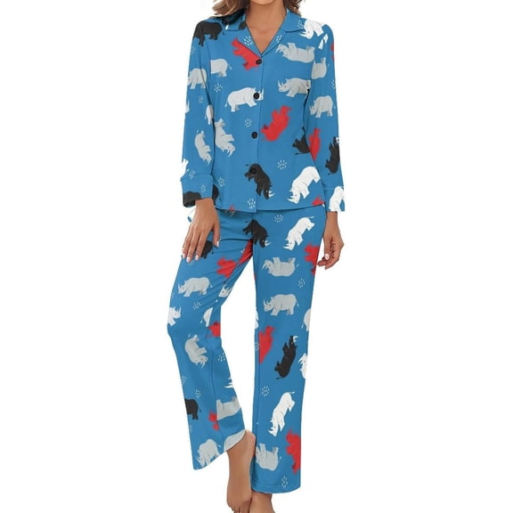 Top-kevin Womens Pajamas Set Cute Crab Pattern Soft Long Sleeve Sleepwear Button Down Sets