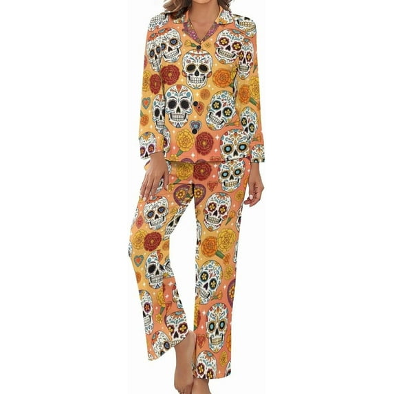 Top-kevin Womens Pajamas Set Cute Hippo Party Pattern Soft Long Sleeve Sleepwear Button Down Sets