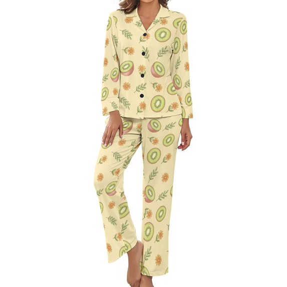 Top-kevin Womens Pajamas Set Hearts Leopard Lips Pattern Soft Long Sleeve Sleepwear Button Down Sets