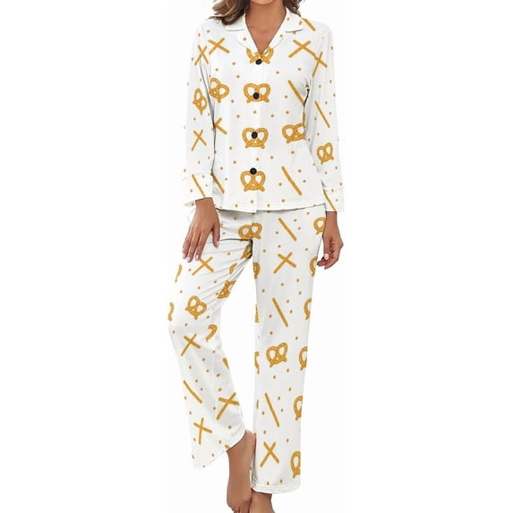 Top-kevin Womens Pajamas Set Passover Symbols Pattern Soft Long Sleeve Sleepwear Button Down Sets