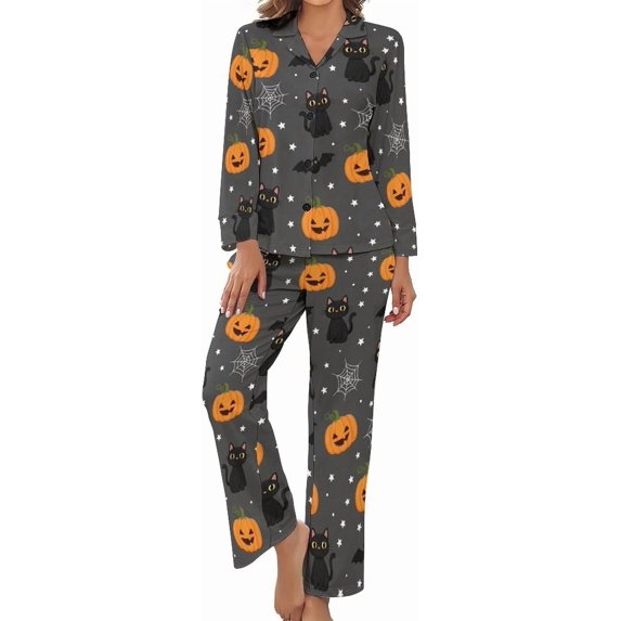 Top-kevin Womens Pajamas Set Stars Leaves Pattern Soft Long Sleeve Sleepwear Button Down Sets