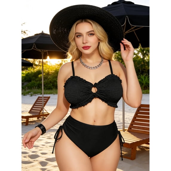 Top-kevin Womens Plus Size Bikini Set - Tummy Control, High Waisted 2 Piece Swimsuits Bathing Suits