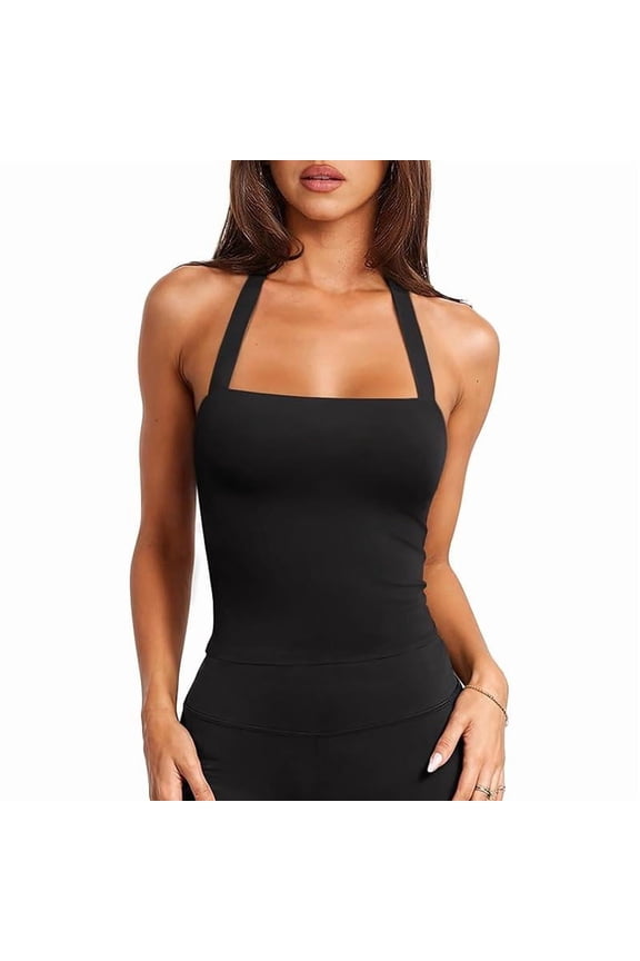 Womens Sexy Halter Sports Bra Workout Tops Wirefree Sleeveless Gym Yoga Tank Tops Y2k Casual Crop Womenswear Bridal Black Minimalist Basic high support sport bra