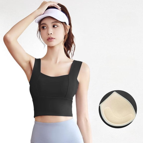 Top-kevin Womens Square Neck Longline Sports Bra - Workout Crop Tank Tops Padded Yoga Camisole with Built in Pads