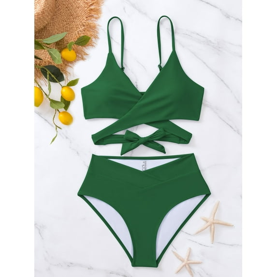 Top-kevin Womens Tummy Control Bathing Suits Modest High Waisted Bikini Sets Cute Halter 2 Piece Swim Suit