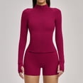 thumbnail image 1 of Top-kevin Womens Workout Sets Two Piece Long Sleeve Jacket Matching High Waist Shorts Sets Fall Winter Gym Work Out Clothes, 1 of 16