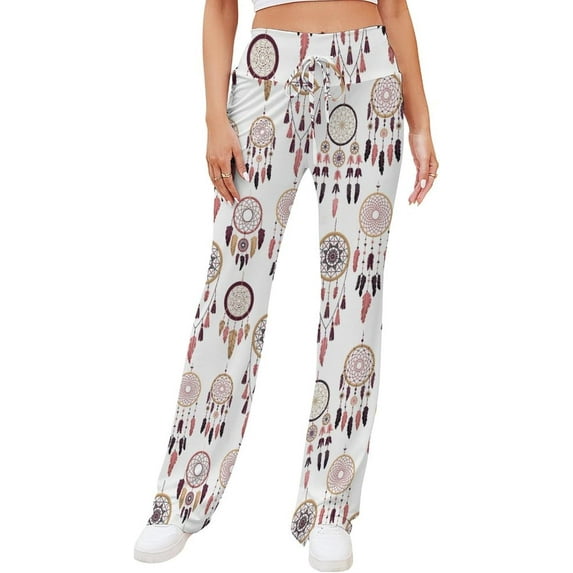 Top-kevin Womens Yoga Pants Boho Dreamcatchers Flare Loose Comfy Lounge Trouser Bootcut Leggings Drawstring