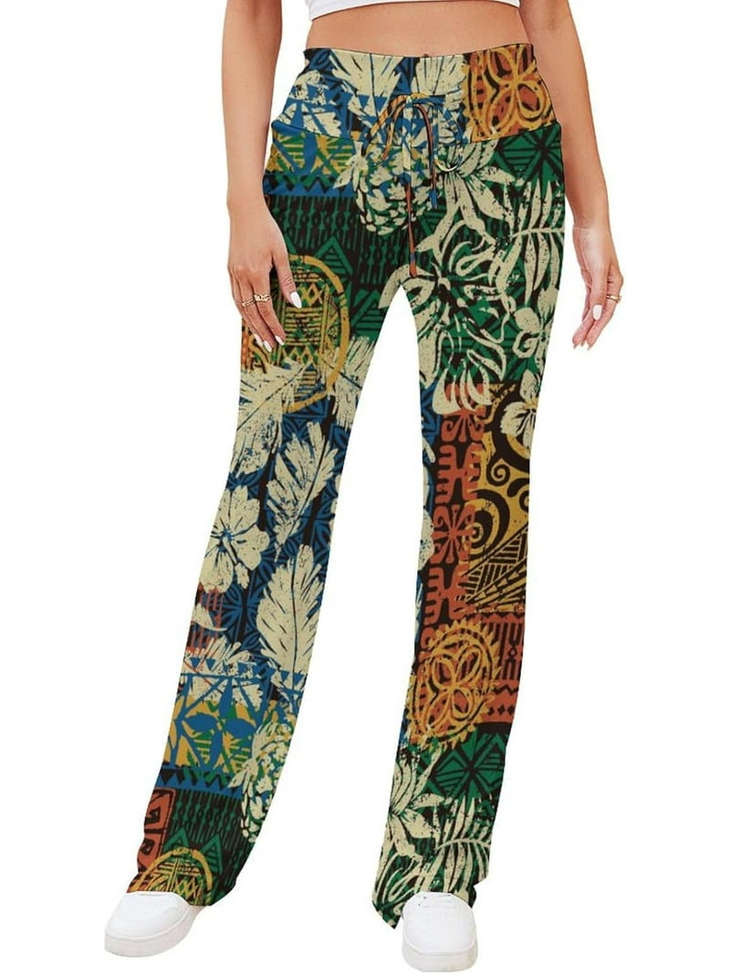 Top-kevin Womens Yoga Pants Hawaii Tribal Hibiscus Flare Loose