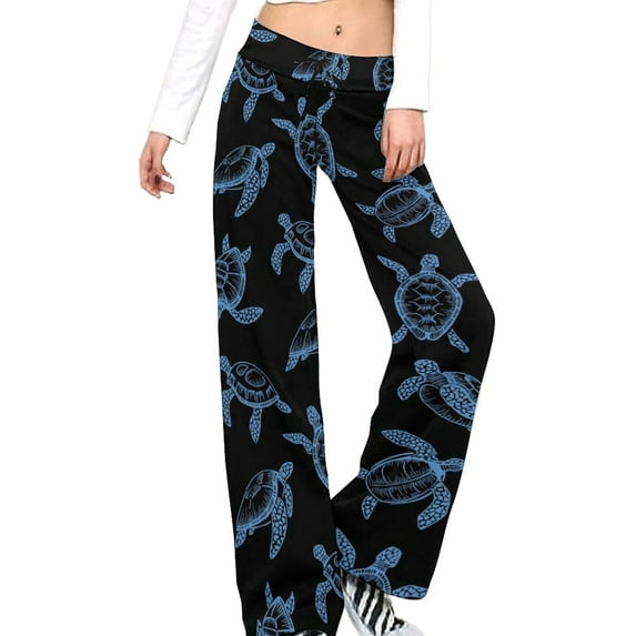 Top-kevin Womens Yoga Pants Sea Turtle Cartoon Ocean Flare Loose Comfy Lounge Trouser Bootcut Leggings Drawstring