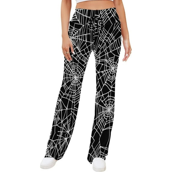 Top-kevin Womens Yoga Pants Spider Webs Flare Loose Comfy Lounge Trouser Bootcut Leggings Drawstring