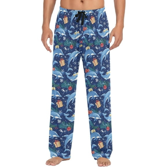 Top-kevin Xmas Dolphin Snowflake Pajama Pants for Men Comfort Sleep Lounge Bottoms Straight-fit with Pockets S-XXL