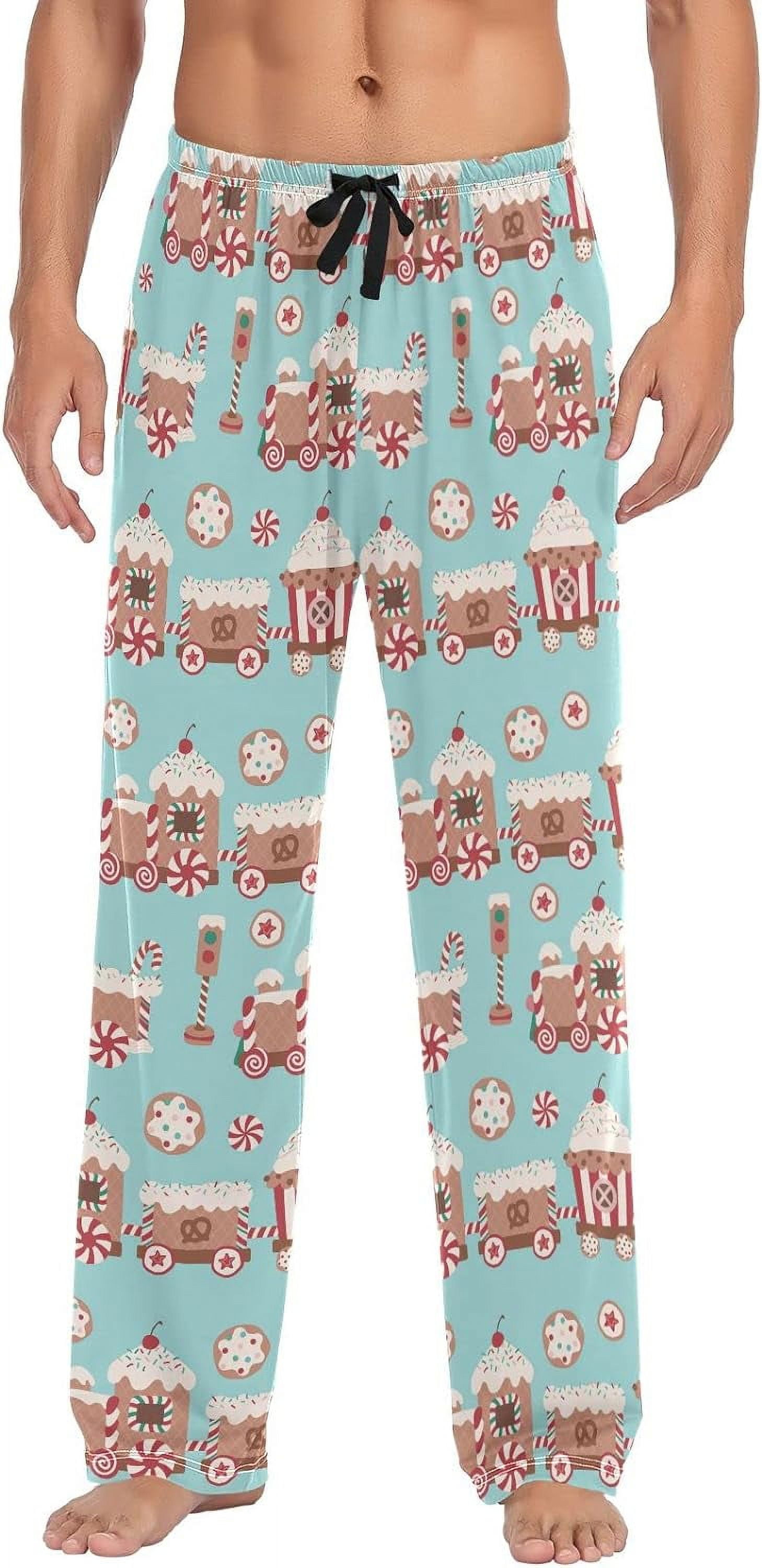 Top-kevin Xmas Gingerbread Train Pajama Pants for Men PJs Bottoms
