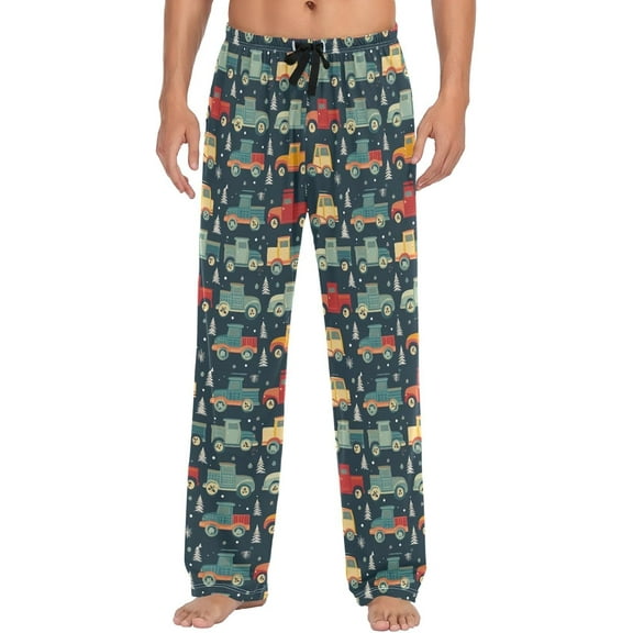 Top-kevin Xmas Trees Truck Pajama Pants for Men Comfort Sleep Lounge Bottoms Straight-fit with Pockets S-XXL