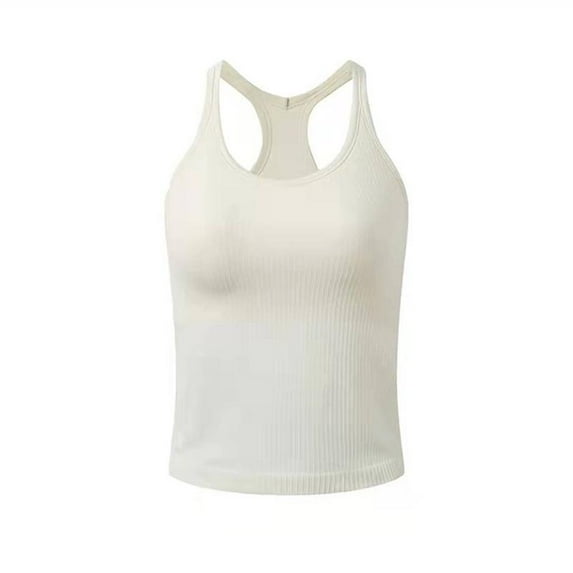 Top-kevin YOGA Seamless Ribbed Womens Tank Top Racerback Camisoles with Built in Bra Padded Scoop Neck Athletic Workout Slim Cami Breathable Elastic Yoga Sports Bra