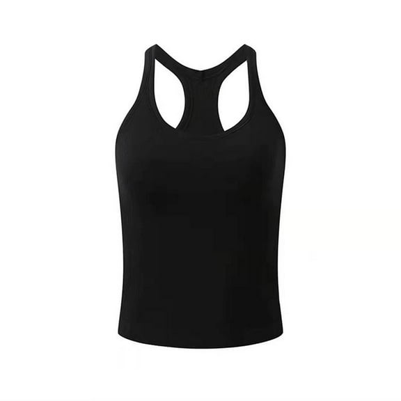 Top-kevin YOGA Seamless Ribbed Womens Tank Top Racerback Camisoles with Built in Bra Padded Scoop Neck Athletic Workout Slim Cami Breathable Elastic Yoga Sports Bra