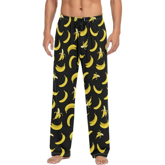 Top-kevin Yellow Banana Black Men's Pajama Pants Pjs Bottoms with Pockets Sleep Lounge Pants for Men