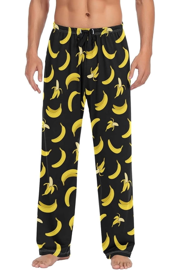 Yellow Banana Black Men's Pajama Pants Pjs Bottoms with Pockets Sleep Lounge Pants for Men