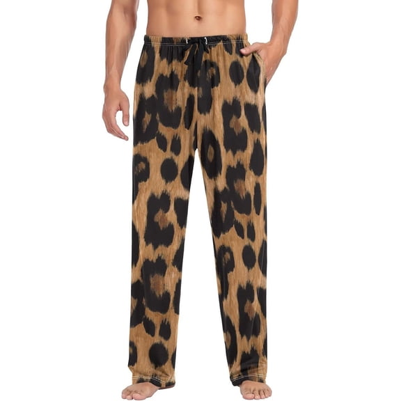 Top-kevin leopard Pajama Pants Men's Pajama Bottoms Lounge Sleepwear PJs Casual Sleep Pants S