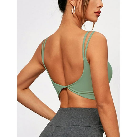 Top-kevivn Women's Workout Sports Bras Fitness Yoga Crop Tank Twist Back Cami Breathable Elastic Yoga Sports Bra Women's Ribbed Knit Sports Bra