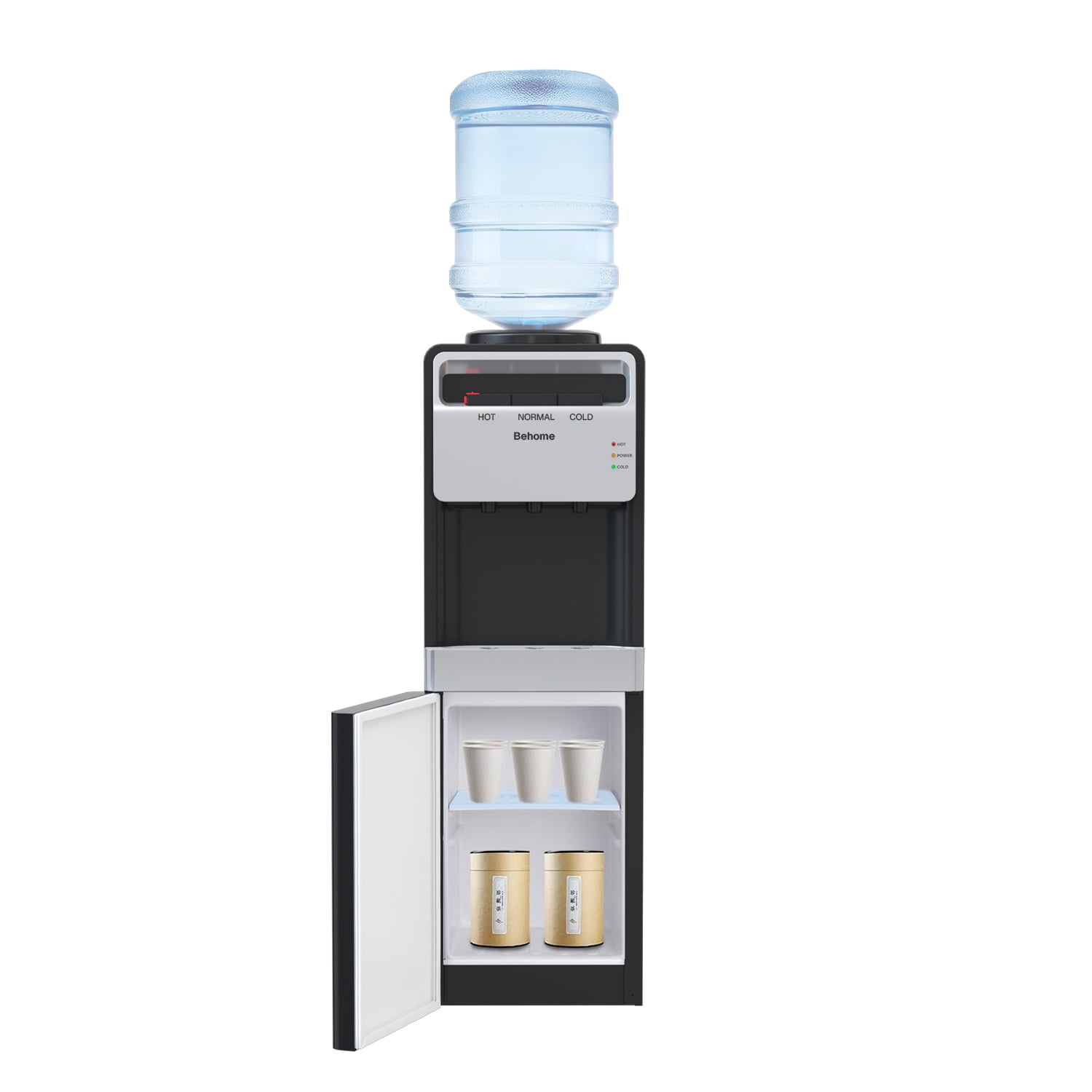 Behome Top Loading Water Cooler Dispenser, 3 Temperature Settings-Hot, Cold & Normal Water, Child Safety Lock, Holds 3 or 5 Gallon Bottles, for Homes, Kitchens, Offices, Dorms