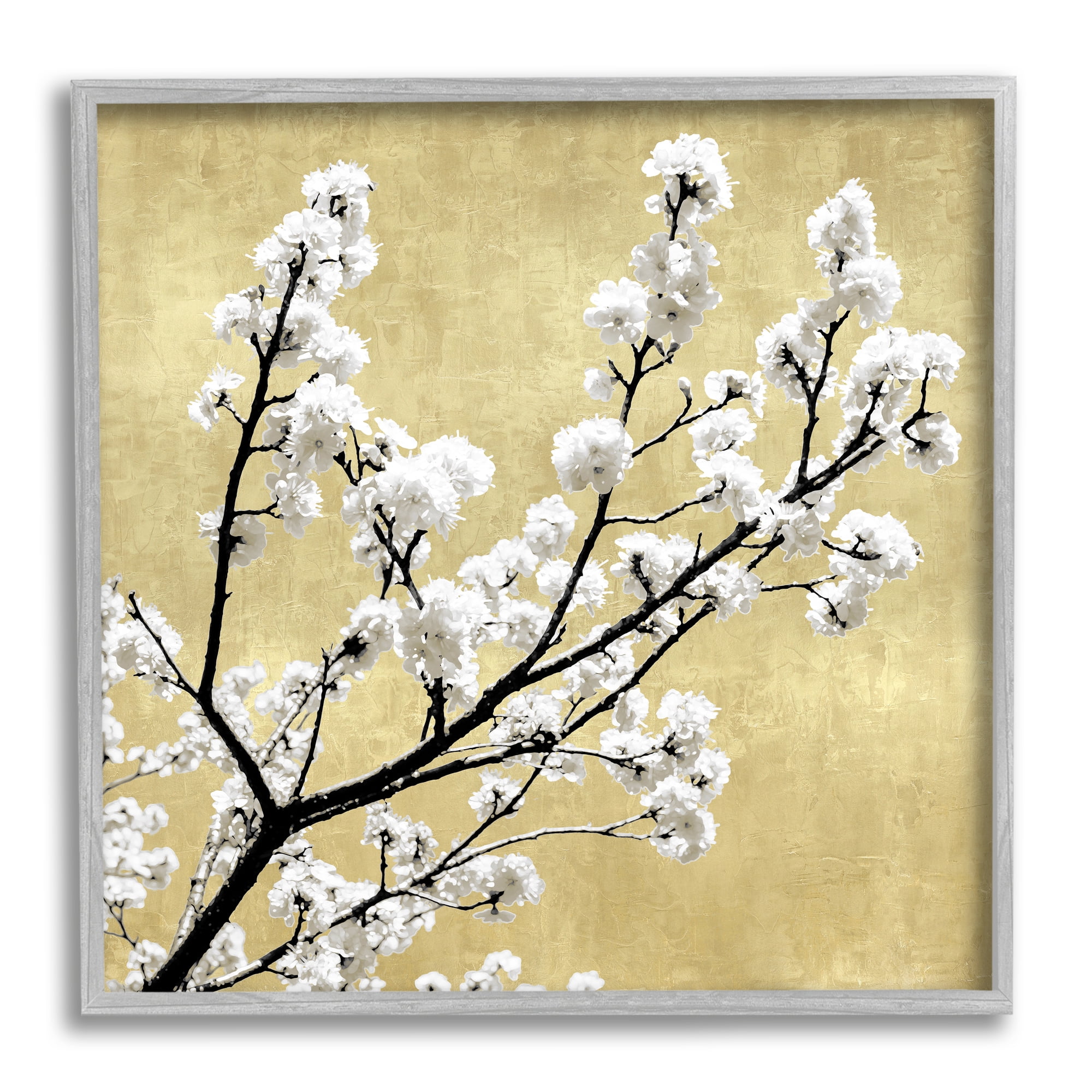 Top of Cherry Blossom Tree Over Neutral Tan Botanical & Floral Framed Art Print Wall Art, 17x17