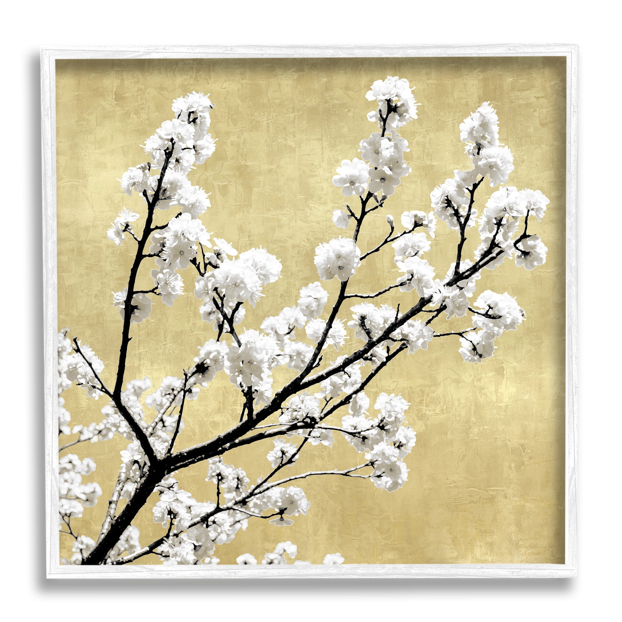 Top of Cherry Blossom Tree Over Neutral Tan Botanical & Floral Framed Art Print Wall Art, 17x17