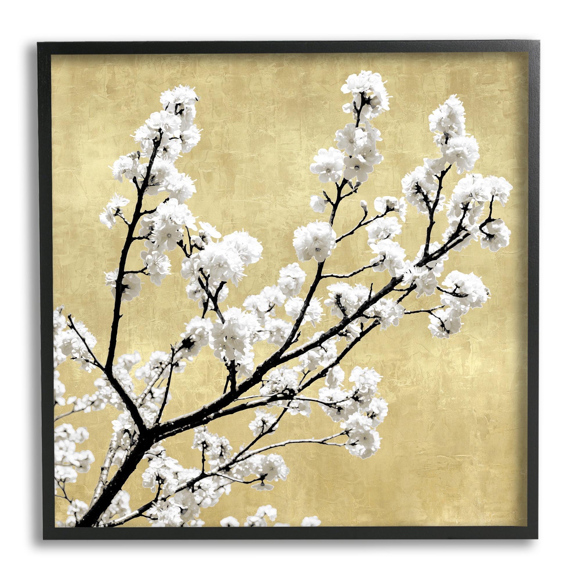 Top of Cherry Blossom Tree Over Neutral Tan Botanical & Floral Framed Art Print Wall Art, 17x17