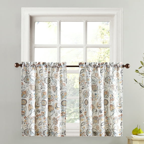 Top of the Window Signy Jacobean Pattern Light Filtering Rod Pocket Kitchen Curtains, 54"x24"