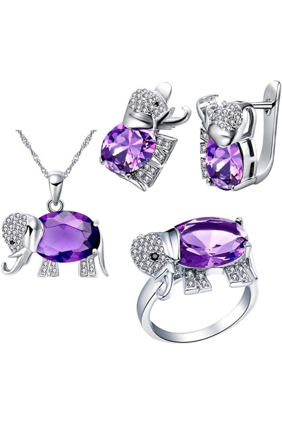 Top-tier Luck Roomy Pro Elephant Shape Crystal Drop Pendant Necklace, Earrings and Rings Wedding Jewelry Set for Bridal Women Birthday Anniversary T485[z672]