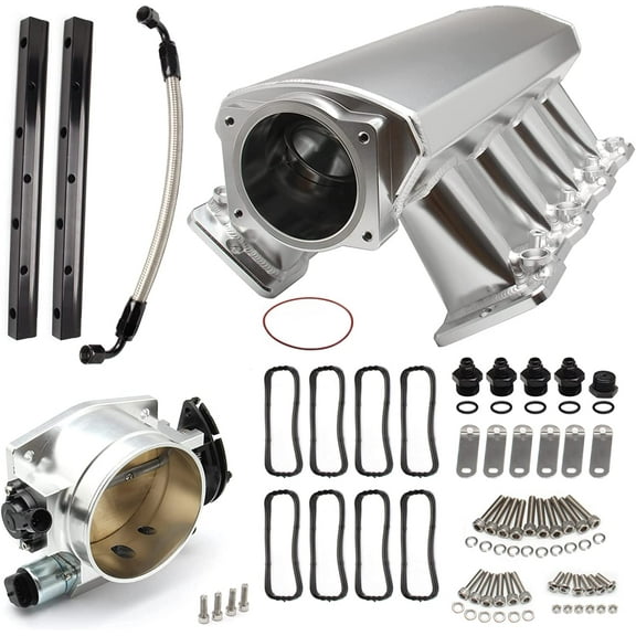 Top10 Racing 102MM Intake Manifold Sheet Metal Fabricated EFI with Fuel Rails and Throttle Body & Throttle Position Sensors TPS IAC Compatible with Chevrolet GMC Pontiac LS LS1 LS2 LS6 Black…